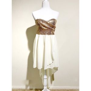 Gold Sequin Strapless High Low Dress Size M
